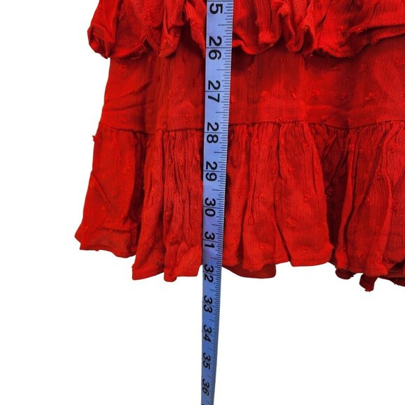 Lulus Red Wrap dress ruffle Knot Tie Sleeves Waist Tie Lined Bodice Size Medium - Picture 6 of 13